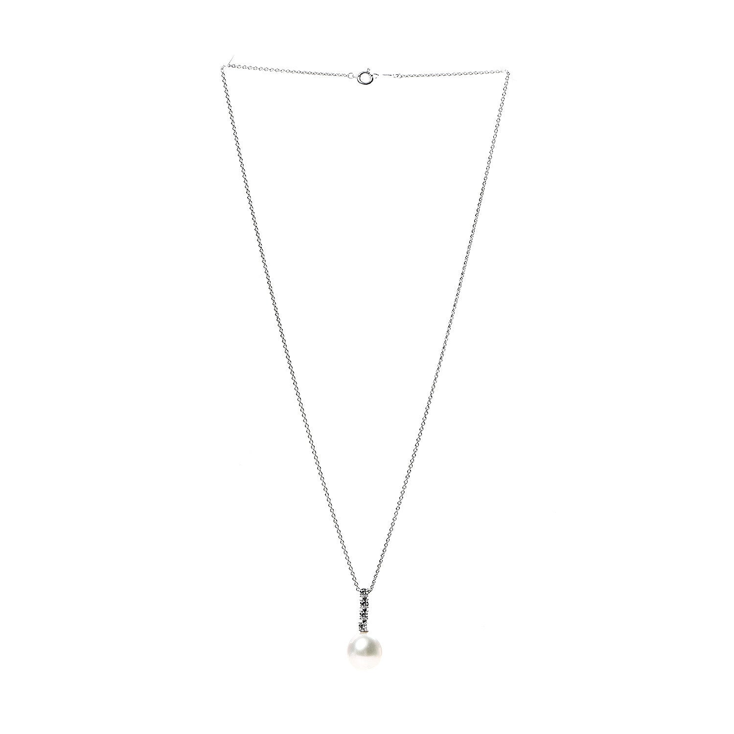 Mikimoto 18K White Gold Diamond Akoya Pearl Drop Pendant Necklace 2 of 3