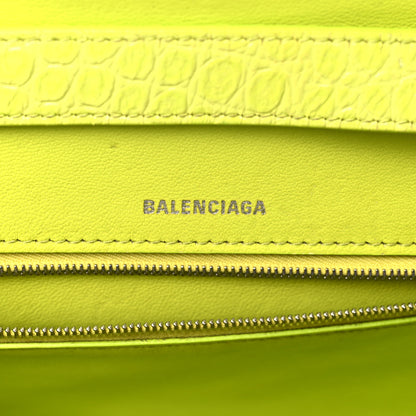 Balenciaga Shiny Calfskin Crocodile Embossed Small Hourglass Sling Shoulder Bag Lime 6 of 9
