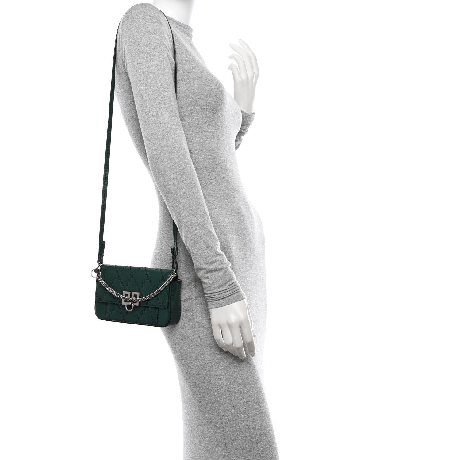 Givenchy Goatskin Quilted GV3 Mini Pocket Convertible Bag Green Forest 2 of 10