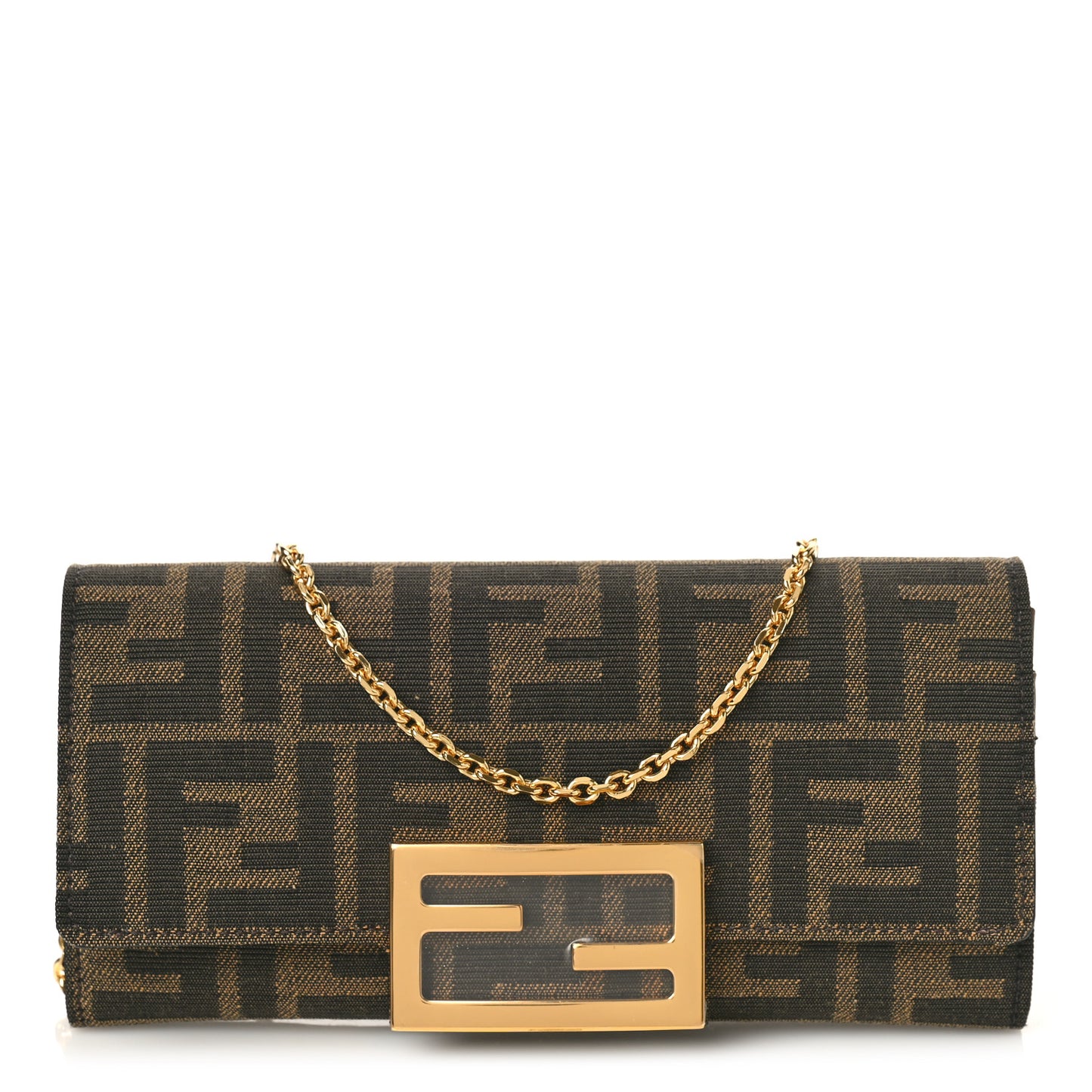 Fabric Jacquard FF 1974 Continental Wallet On Chain Tobacco Moro