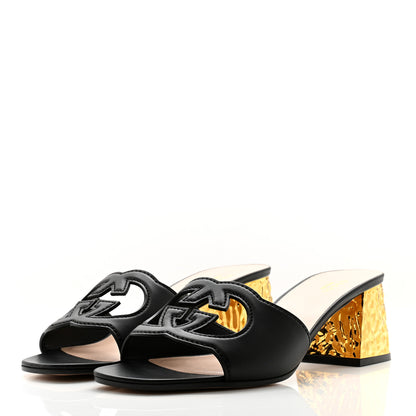 Gucci Cosmos Softy Calfskin Interlocking G Cut Out 55mm Slide Sandals 41.5 Black 3 of 9