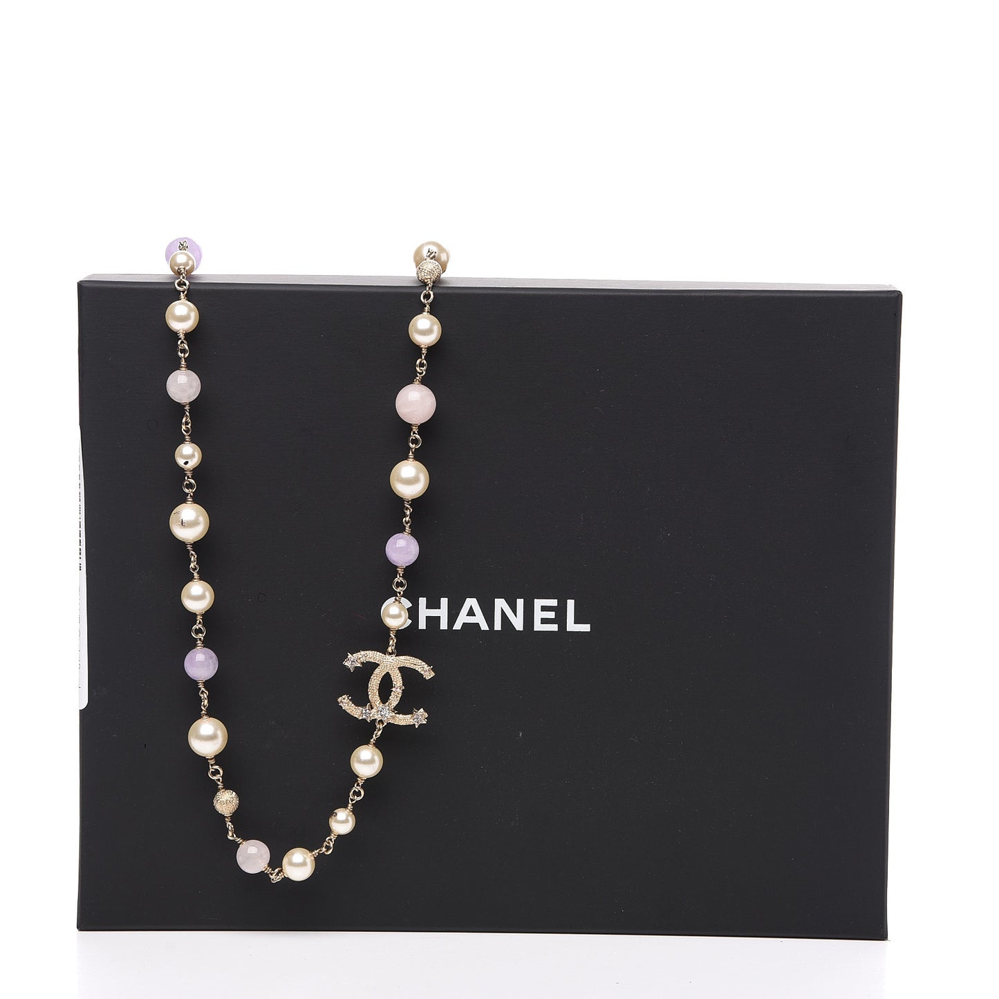 Crystal Pearl Beaded Star CC Necklace Gold Purple