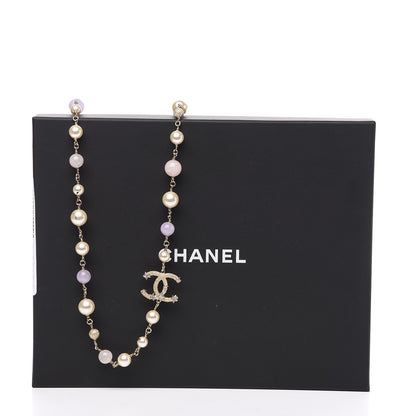 Chanel Crystal Pearl Beaded Star CC Necklace Gold Purple 5 of 5
