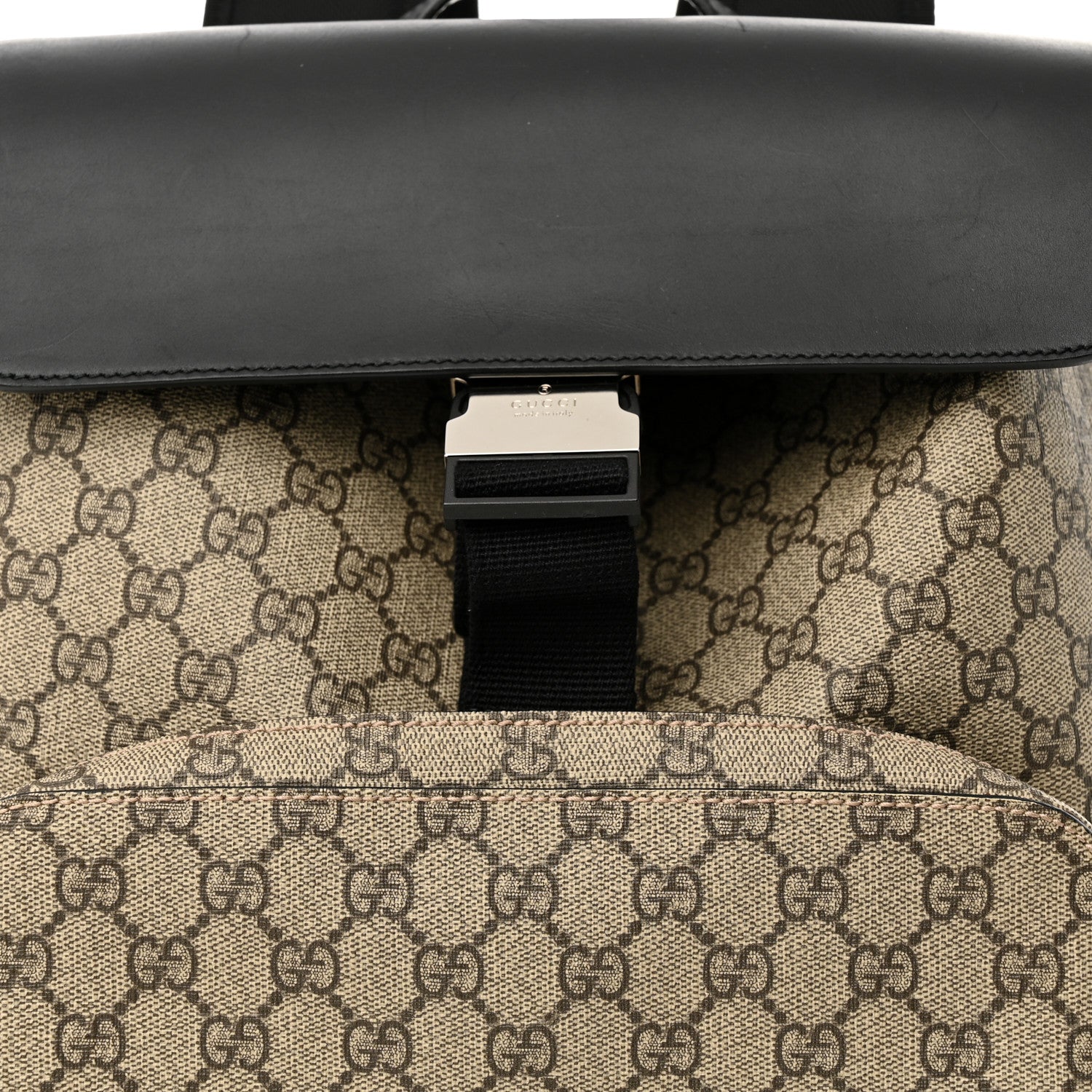 Gucci GG Supreme Monogram Single Buckle Backpack Beige Black 9 of 14