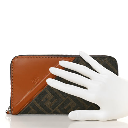 Fendi Glazed Fabric Vitello King FF 1974 Diagonal Zip Around Wallet Tobacco Moro Cuoio 2 of 8