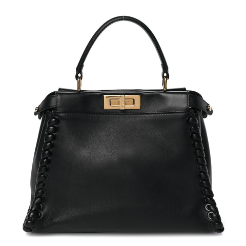 Vitello Seta Lace Up Medium Peekaboo Iconic Satchel Black