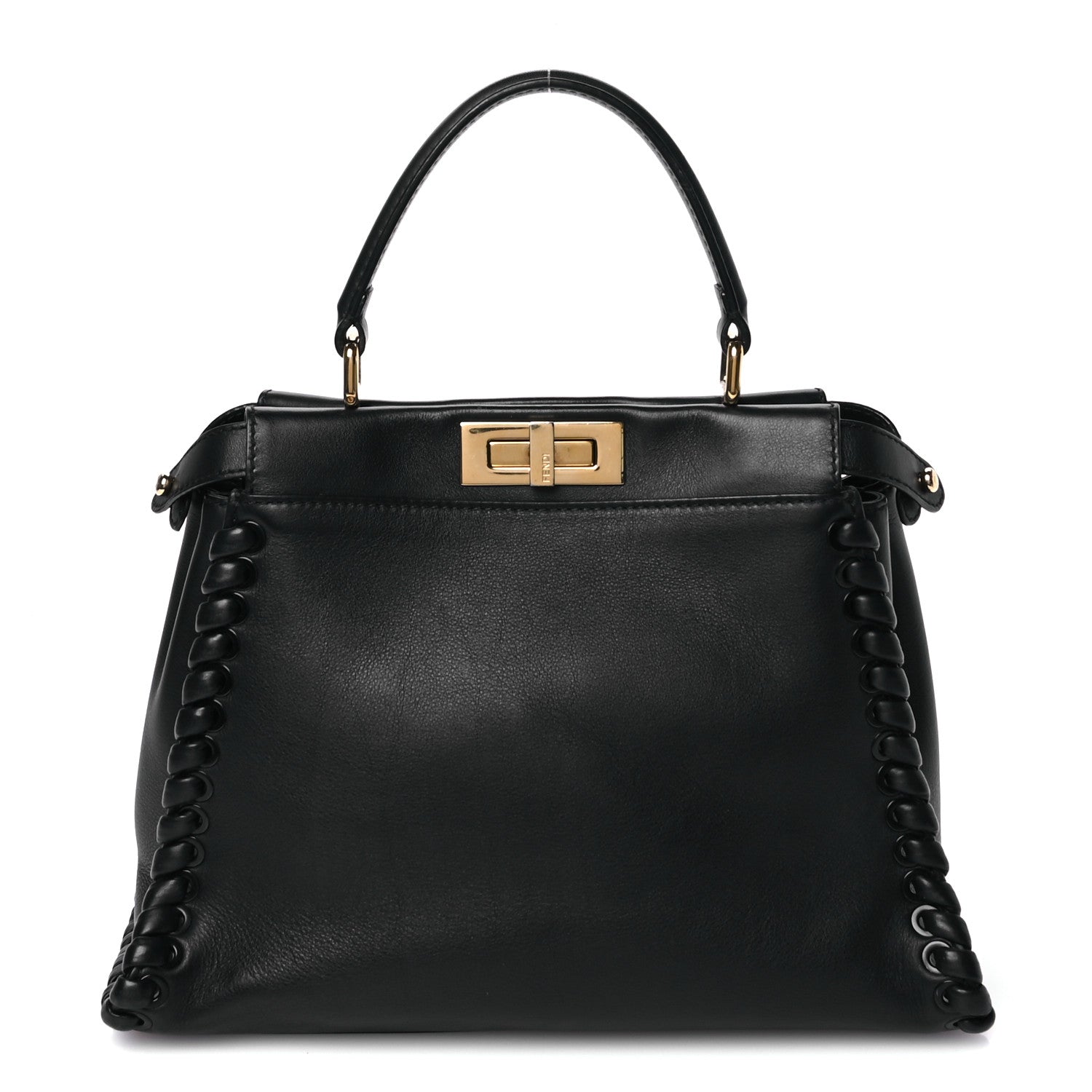 Fendi Vitello Seta Lace Up Medium Peekaboo Iconic Satchel Black 1 of 12