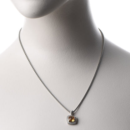 David Yurman Sterling Silver Diamond Citrine 7mm Petite Albion Pendant Necklace 2 of 7