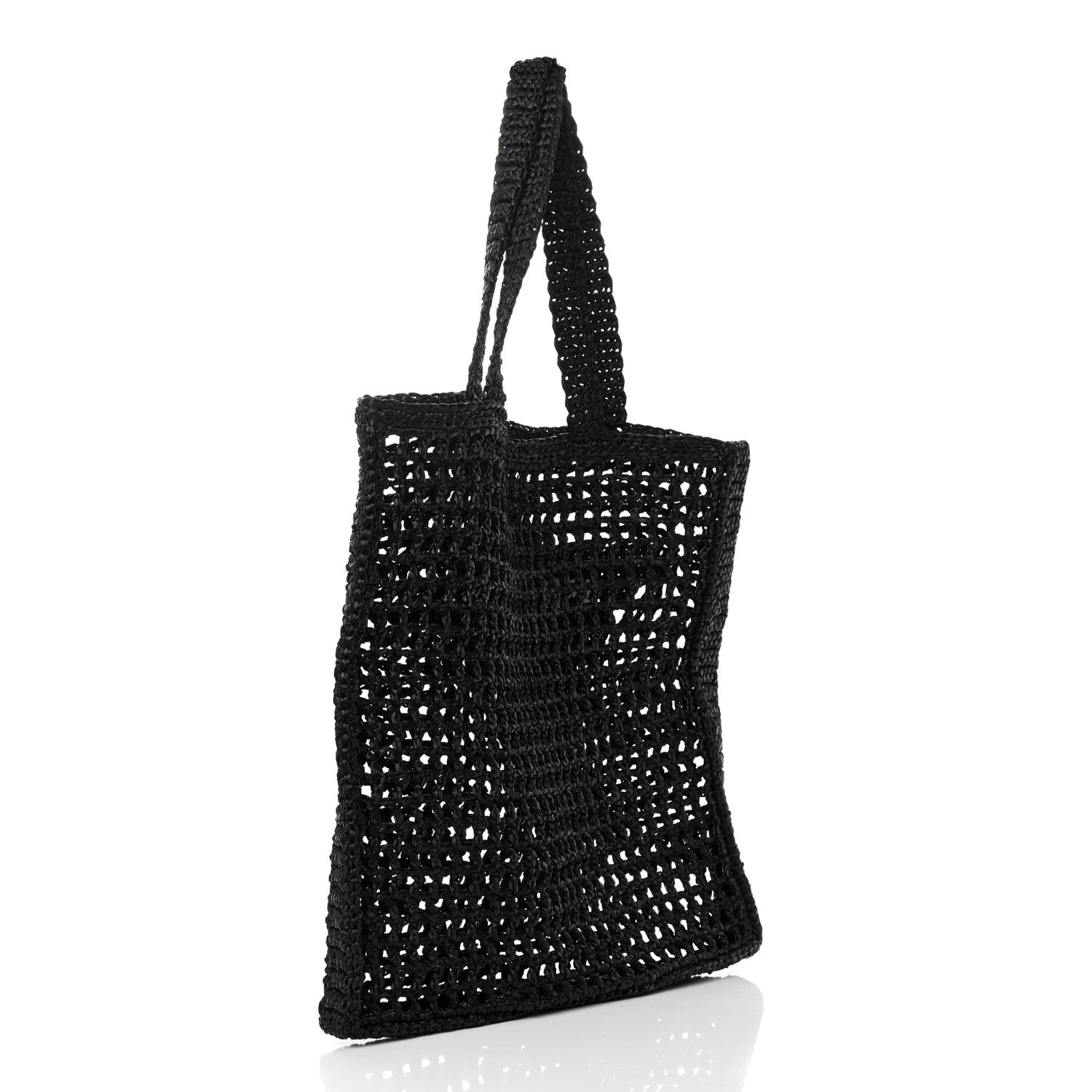 Prada Yarn Raffia Effect Crochet Logo Embroidered Tote Bag Black 3 of 11