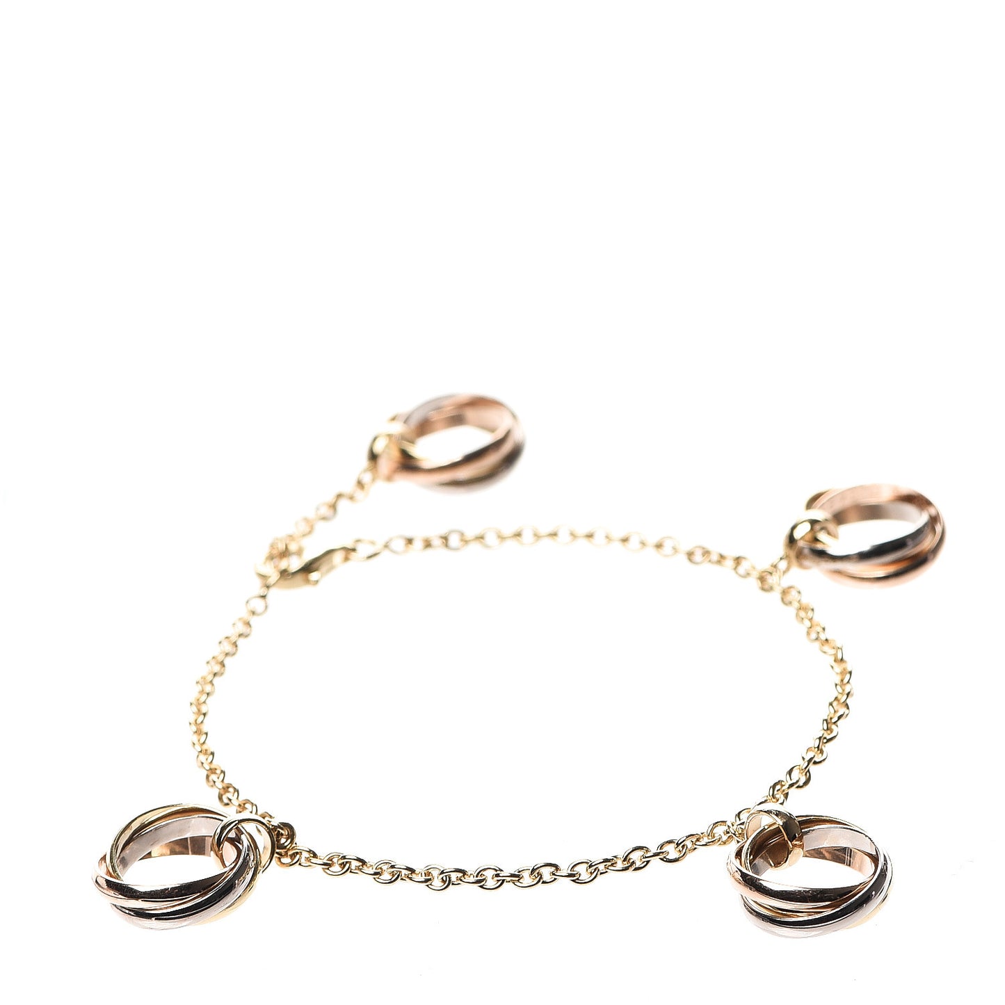 18K Pink Yellow White Gold Trinity Charm Bracelet