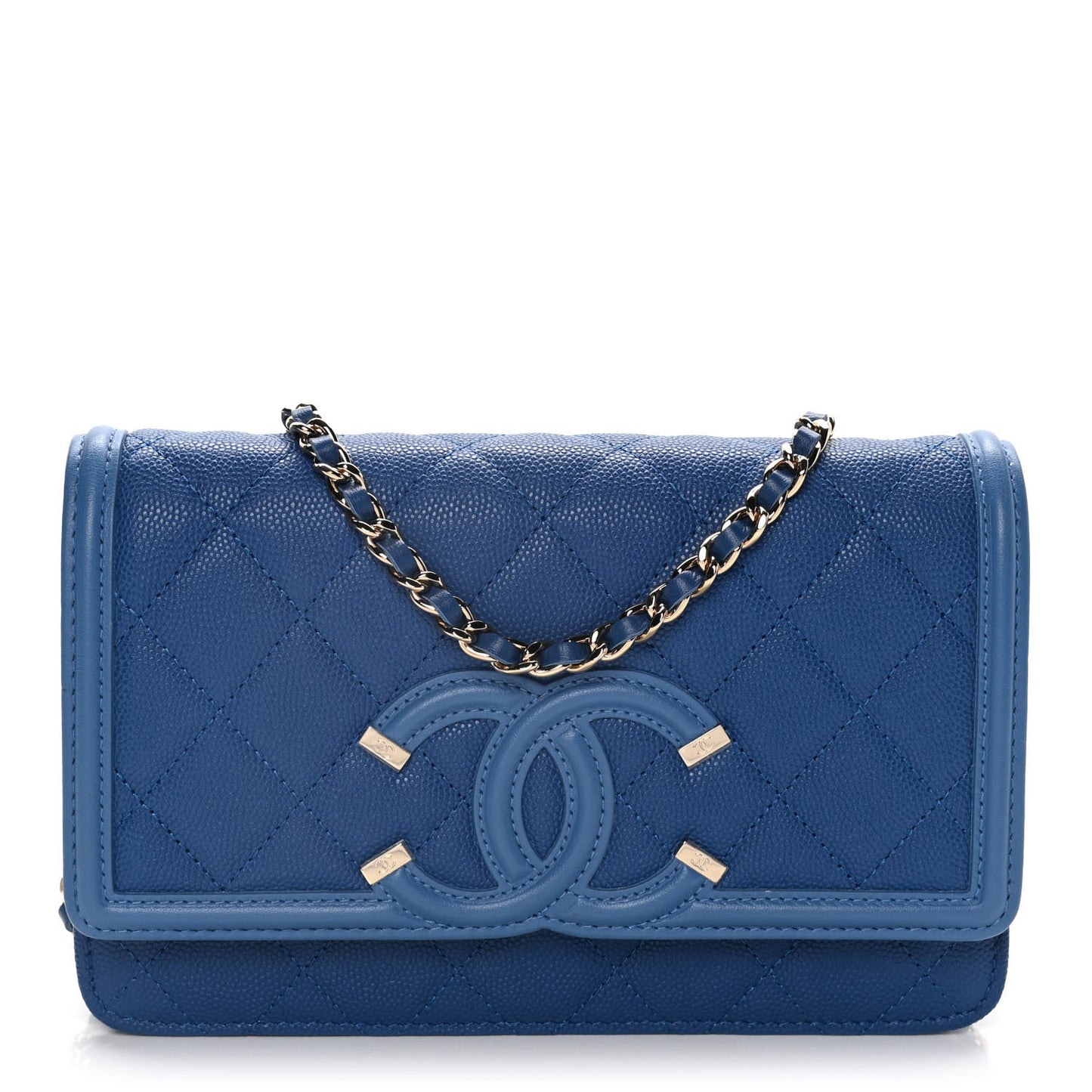Caviar Quilted CC Filigree Wallet On Chain WOC Dark Blue