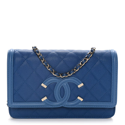 Chanel Caviar Quilted CC Filigree Wallet On Chain WOC Dark Blue 1 of 13