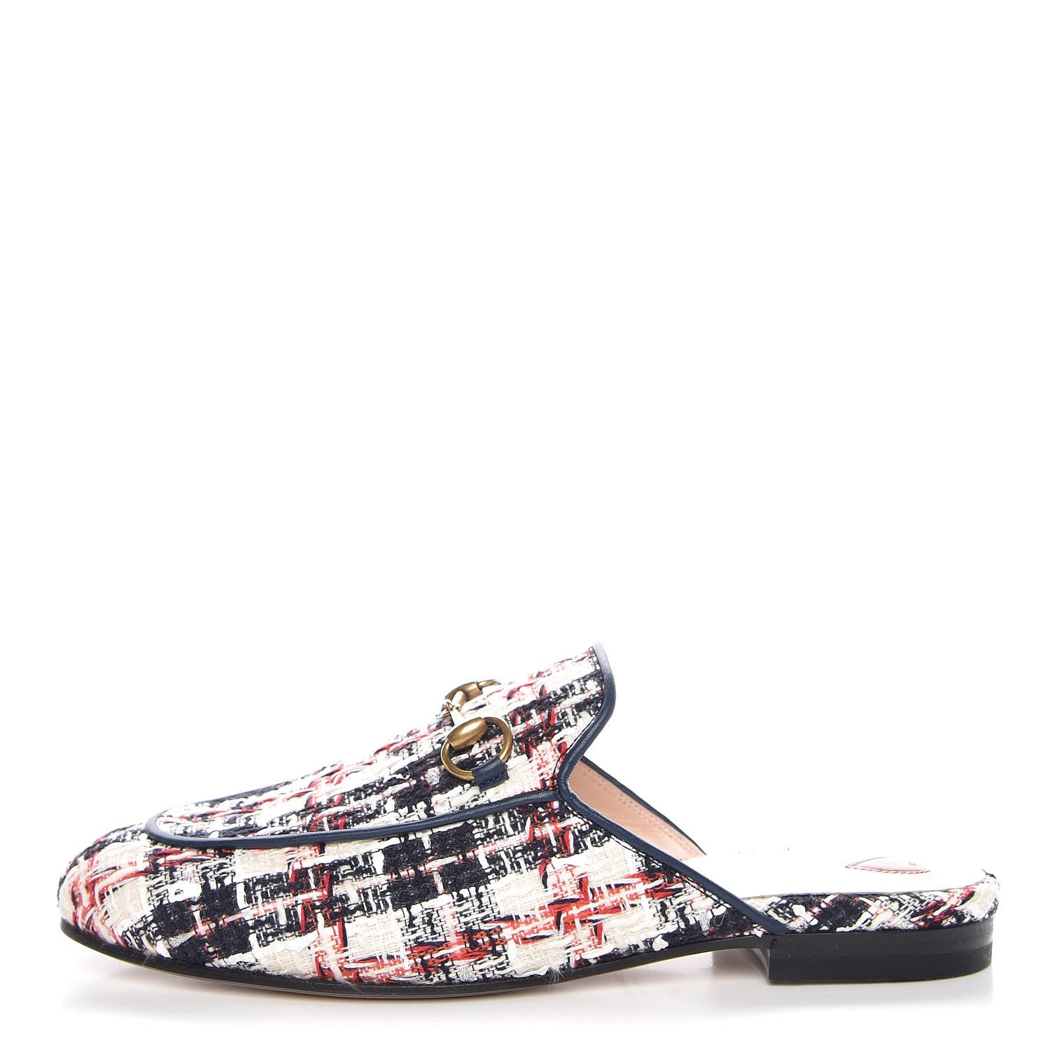 Gucci Tweed Check Womens Princetown Slippers 37 Gardenia Ink Blue Agata 1 of 9