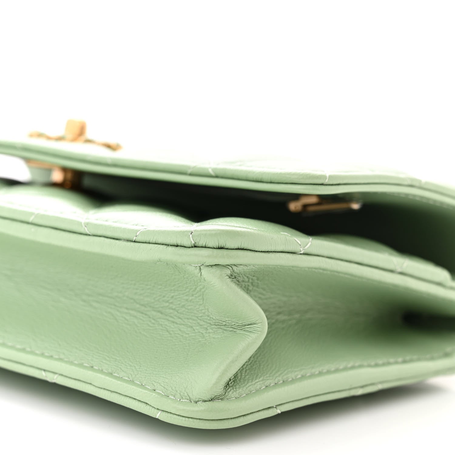 Chanel Lambskin Quilted CC Logo Handle Wallet On Chain WOC Light Green 11 of 12