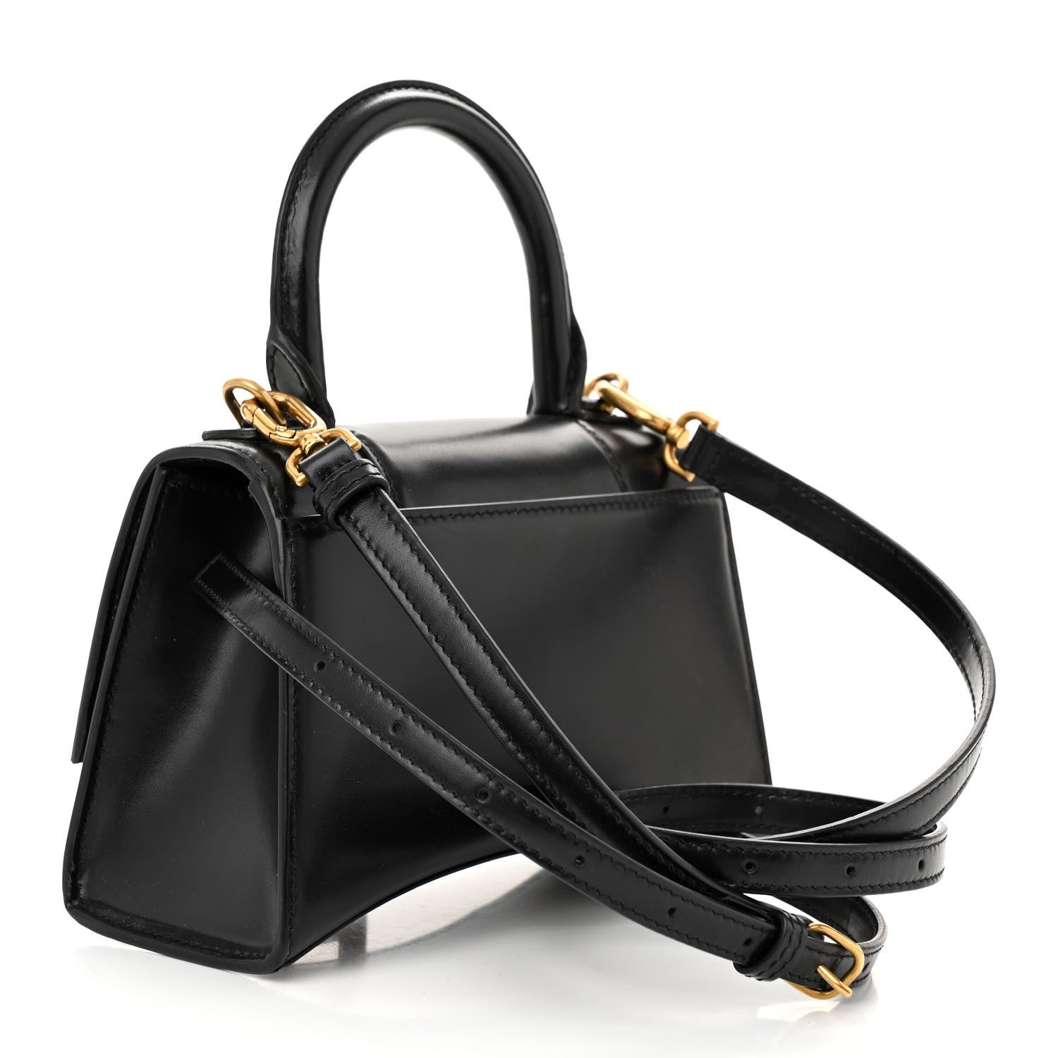 Balenciaga Shiny Box Calfskin Hourglass Top Handle Bag XS Black 3 of 9