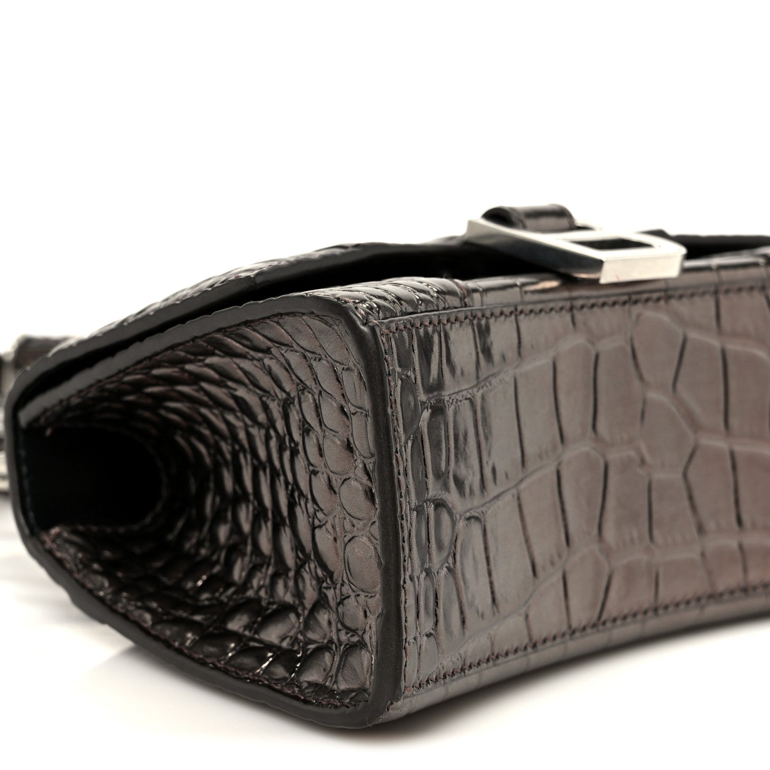 Balenciaga Metallic Shiny Calfskin Crocodile Embossed Hourglass Top Handle Bag XS Dark Bronze 10 of 11