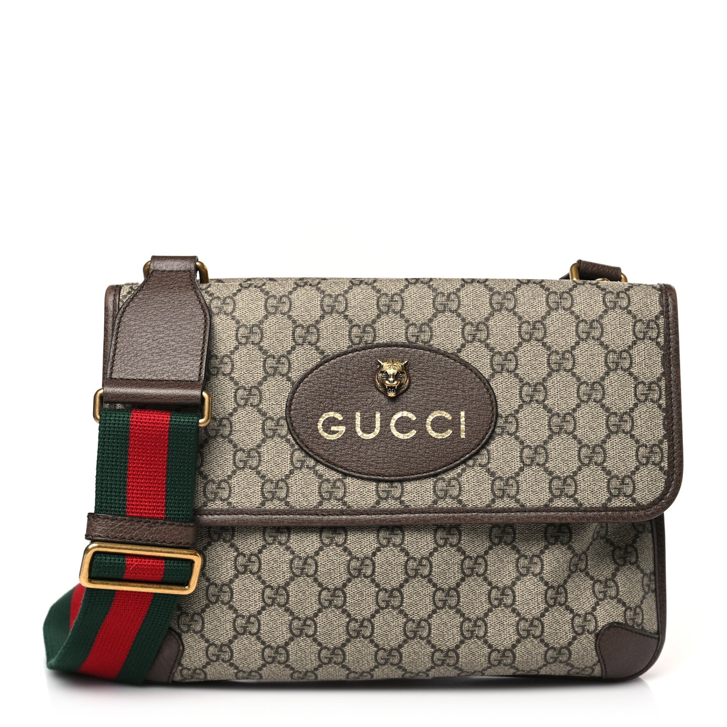 GG Supreme Monogram Web Neo Vintage Double Flap Messenger Bag Beige New Acero