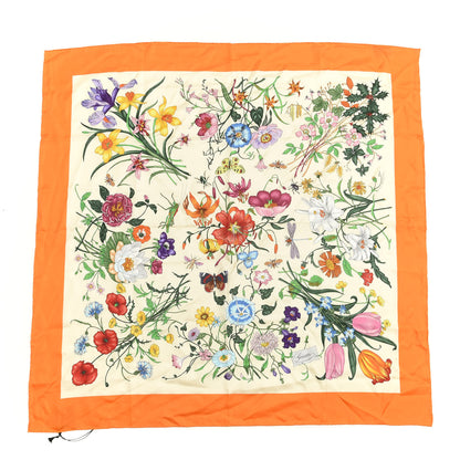 Gucci Silk Twill Flora Fluo Square Scarf Ivory Orange 1 of 6