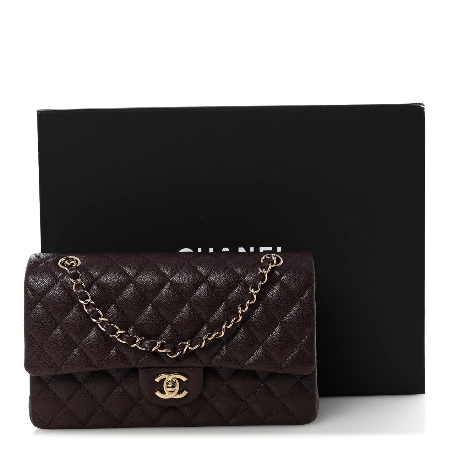 Caviar Quilted Medium Double Flap Dark Brown
