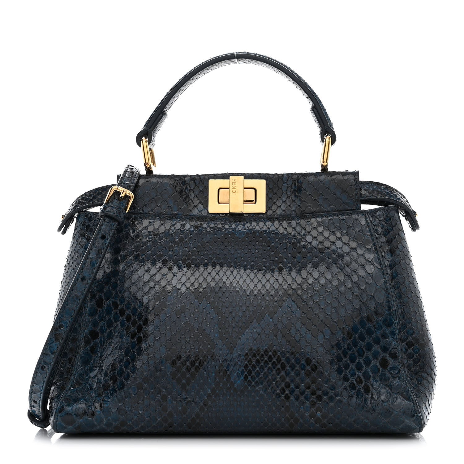 Fendi Python Shiny Nappa Mini Peekaboo Iconic Satchel Blue Jeans 1 of 11