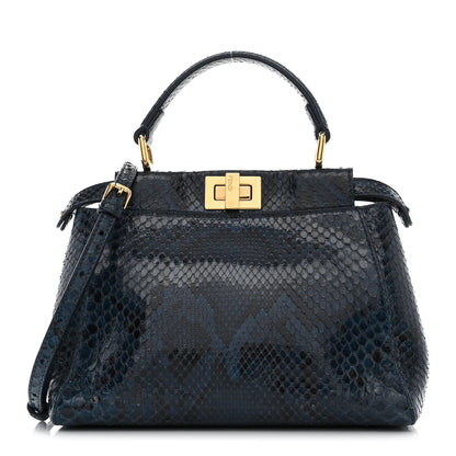 Fendi Python Shiny Nappa Mini Peekaboo Iconic Satchel Blue Jeans 1 of 11