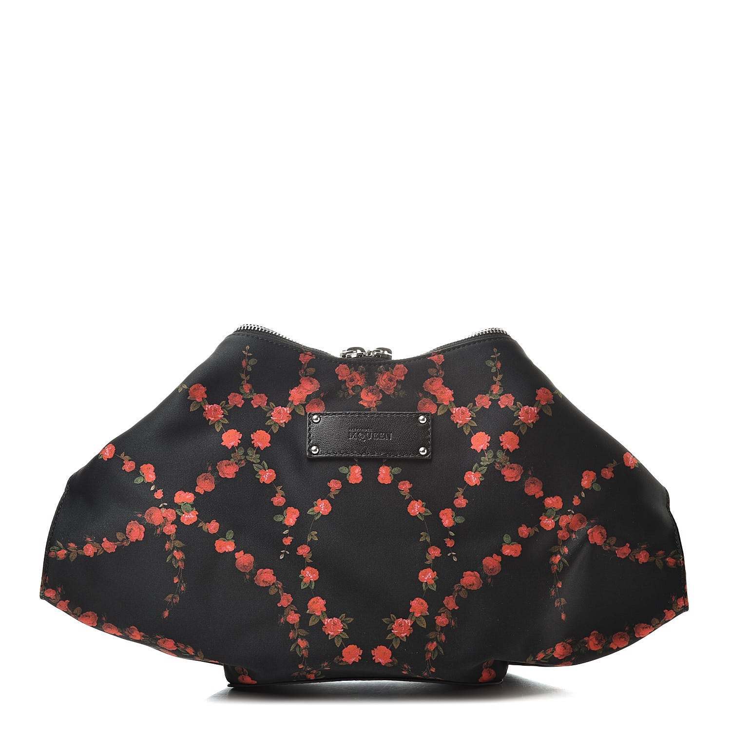 Alexander McQueen Silk Printed Roses De Manta Clutch Black Red 1 of 7