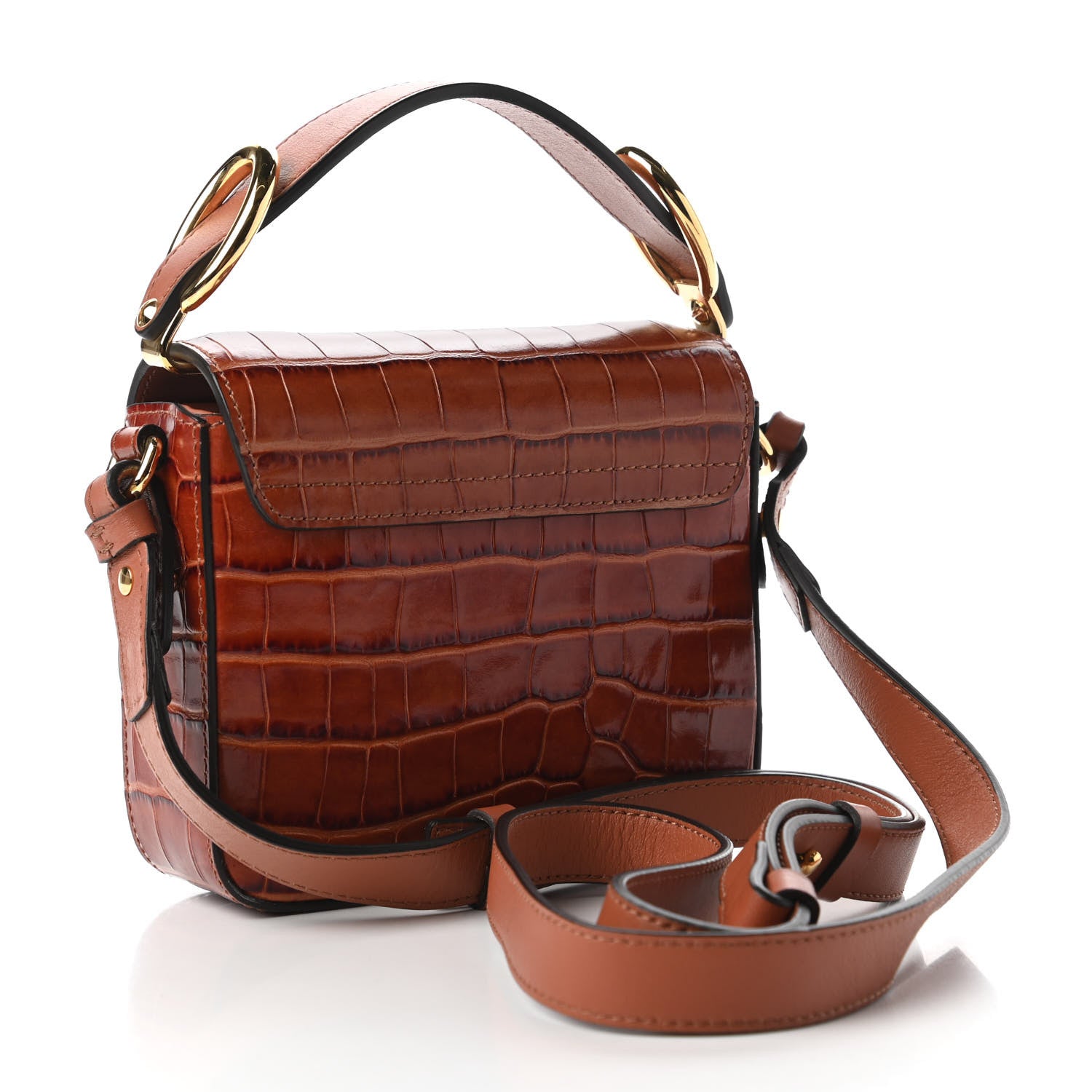 Chloe Calfskin Crocodile Embossed Mini C Double Carry Chestnut Brown 3 of 10