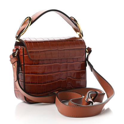 Chloe Calfskin Crocodile Embossed Mini C Double Carry Chestnut Brown 3 of 10