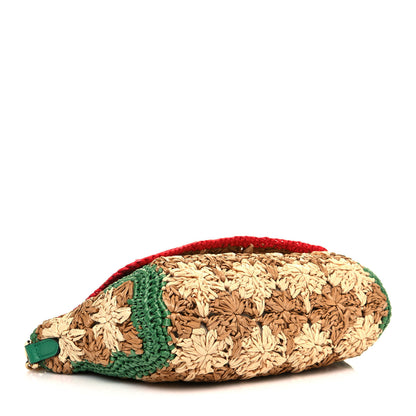 Gucci Raffia Azalea Calfskin Crochet Flower Small GG Marmont Shoulder Bag Natural Ecru Green Red New Shamarock 4 of 13