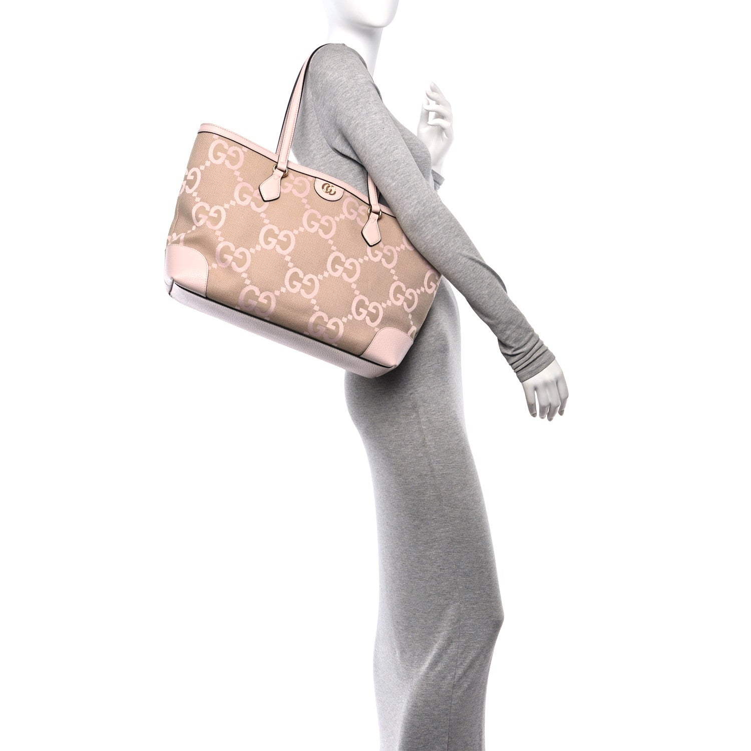 Gucci Monogram Jumbo GG Textured Dollar Calfskin Medium Ophidia Shopping Tote Beige Perfect Pink 2 of 12