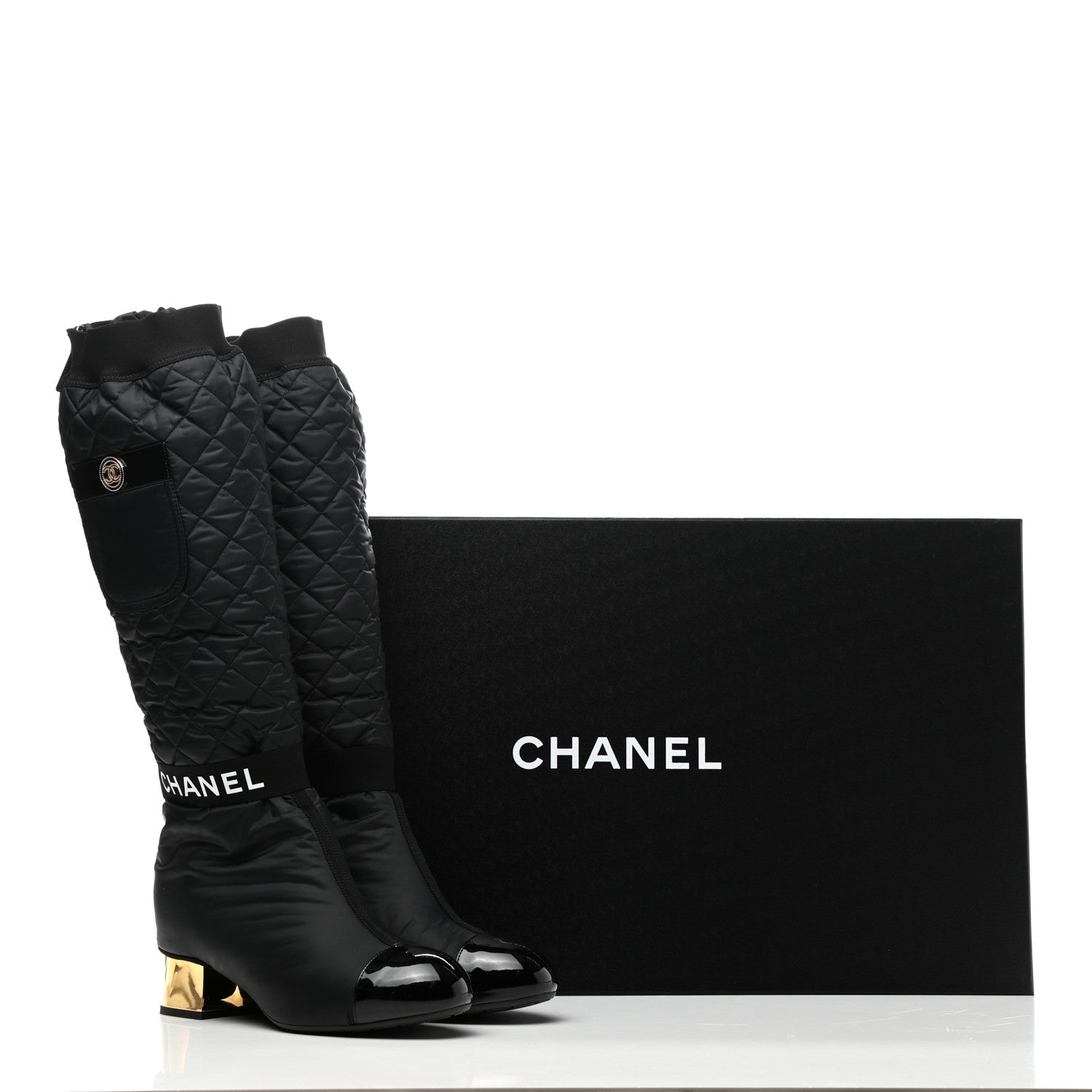 Chanel Mixed Fibers Lambskin Patent Calfskin Convertible High Boot 39 Black 17 of 17
