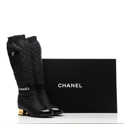 Chanel Mixed Fibers Lambskin Patent Calfskin Convertible High Boot 39 Black 17 of 17