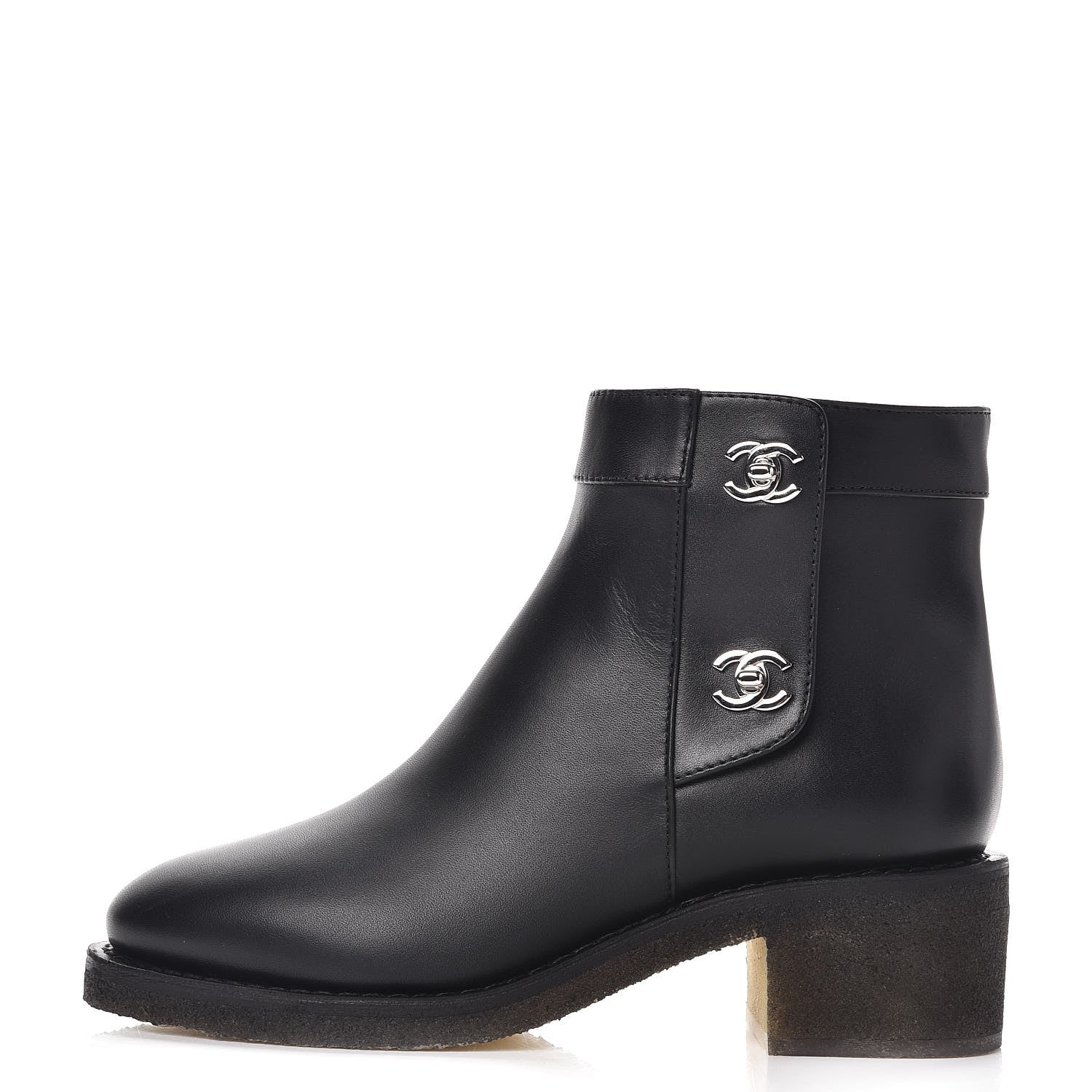 Chanel Calfskin CC Turnlock Ankle Boots 36.5 Black 1 of 9
