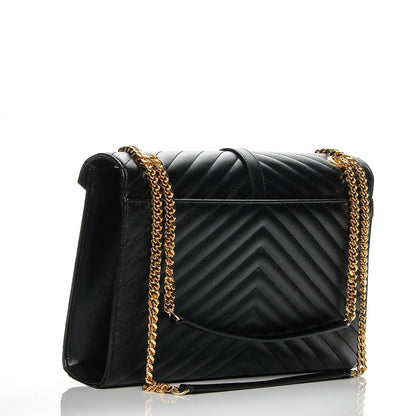 Saint Laurent Grain De Poudre Matelasse Chevron Large Monogram Satchel Black 3 of 7