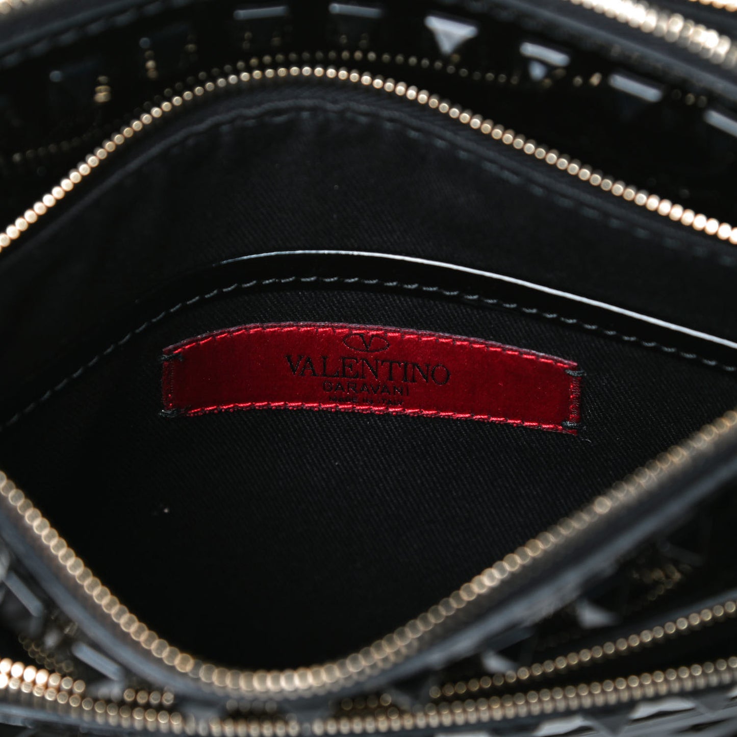 Patent Calfskin Rockstud Crossbody Pouch Bag Black