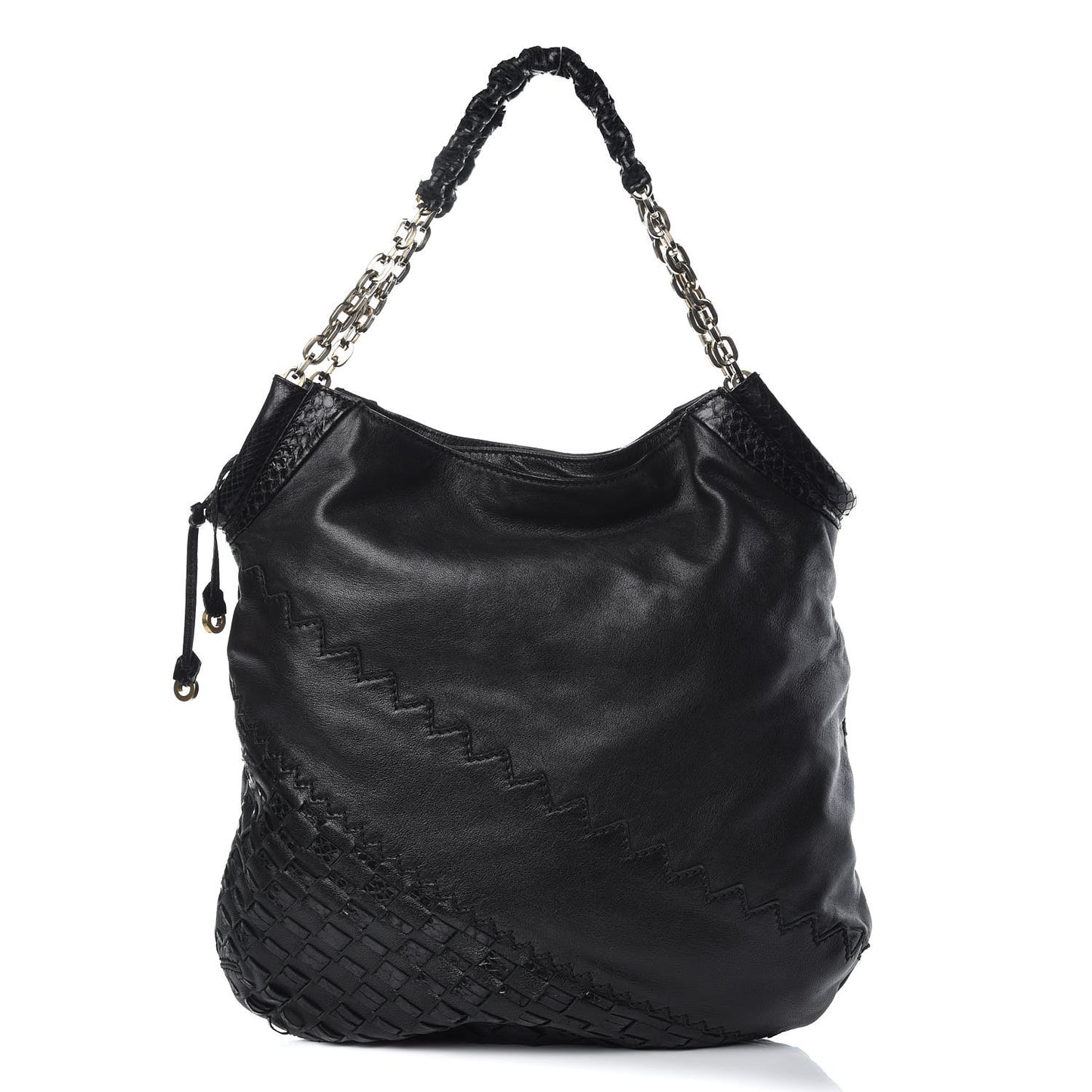 Lambskin Snakeskin Woven Hobo Black