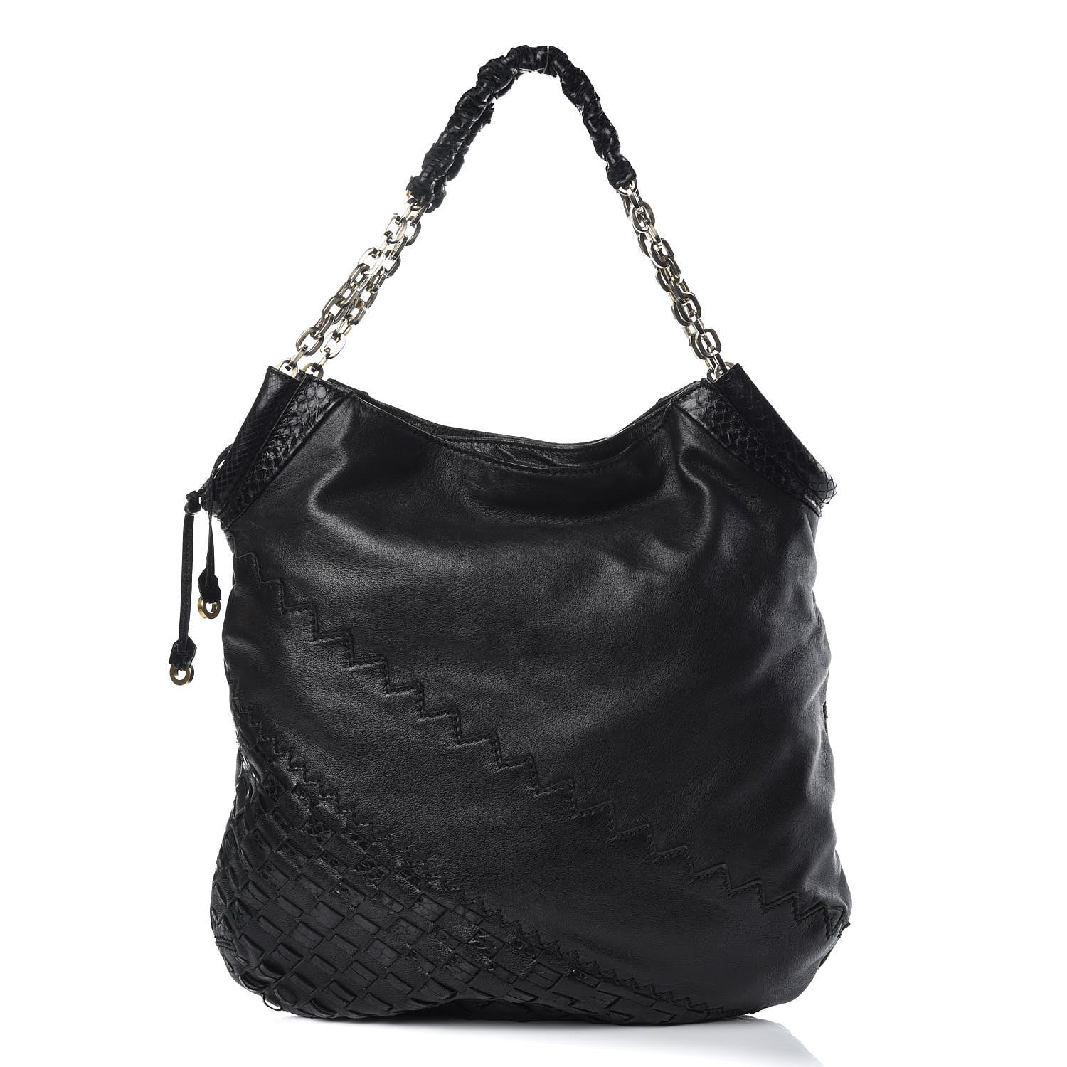 Jimmy Choo Lambskin Snakeskin Woven Hobo Black 1 of 15