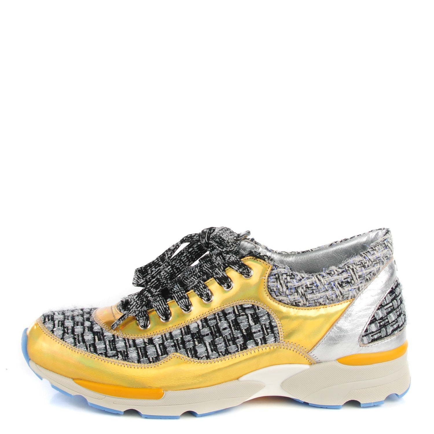 Chanel Tweed Lambskin Tennis Sneakers 37.5 Argent Violet Black White Silver Violet 1 of 7