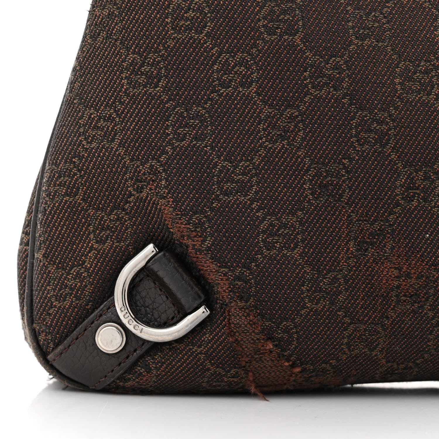 Gucci Denim Monogram Abbey D Ring Hobo Brown 12 of 13