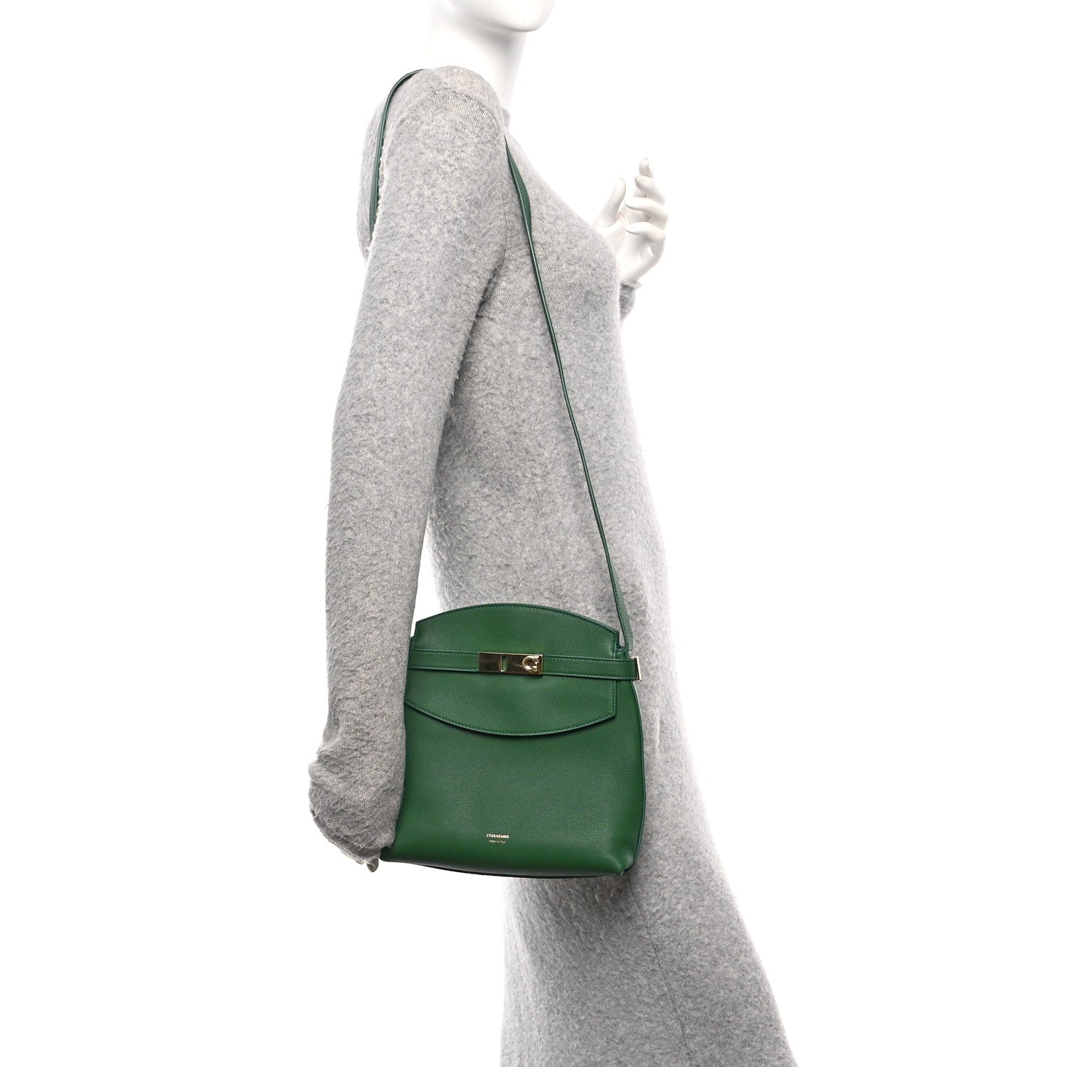 Salvatore Ferragamo Calfskin Small Hug Messenger Bag Forest Green 2 of 10