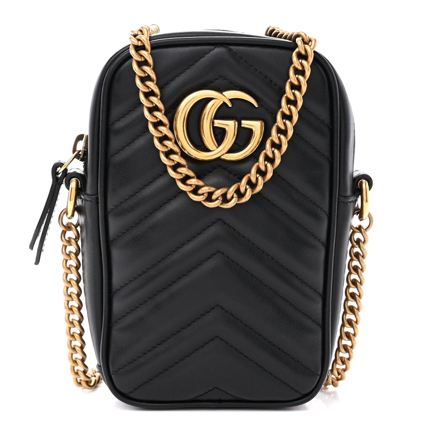 Calfskin Matelasse Mini GG Marmont Crossbody Bag Black