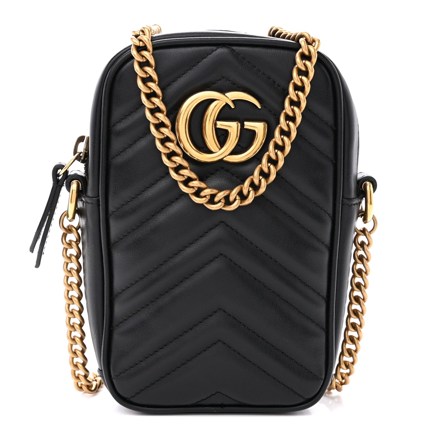 Gucci Calfskin Matelasse Mini GG Marmont Crossbody Bag Black 1 of 10