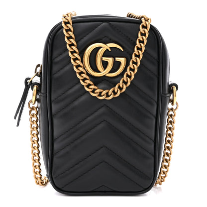 Gucci Calfskin Matelasse Mini GG Marmont Crossbody Bag Black 1 of 10
