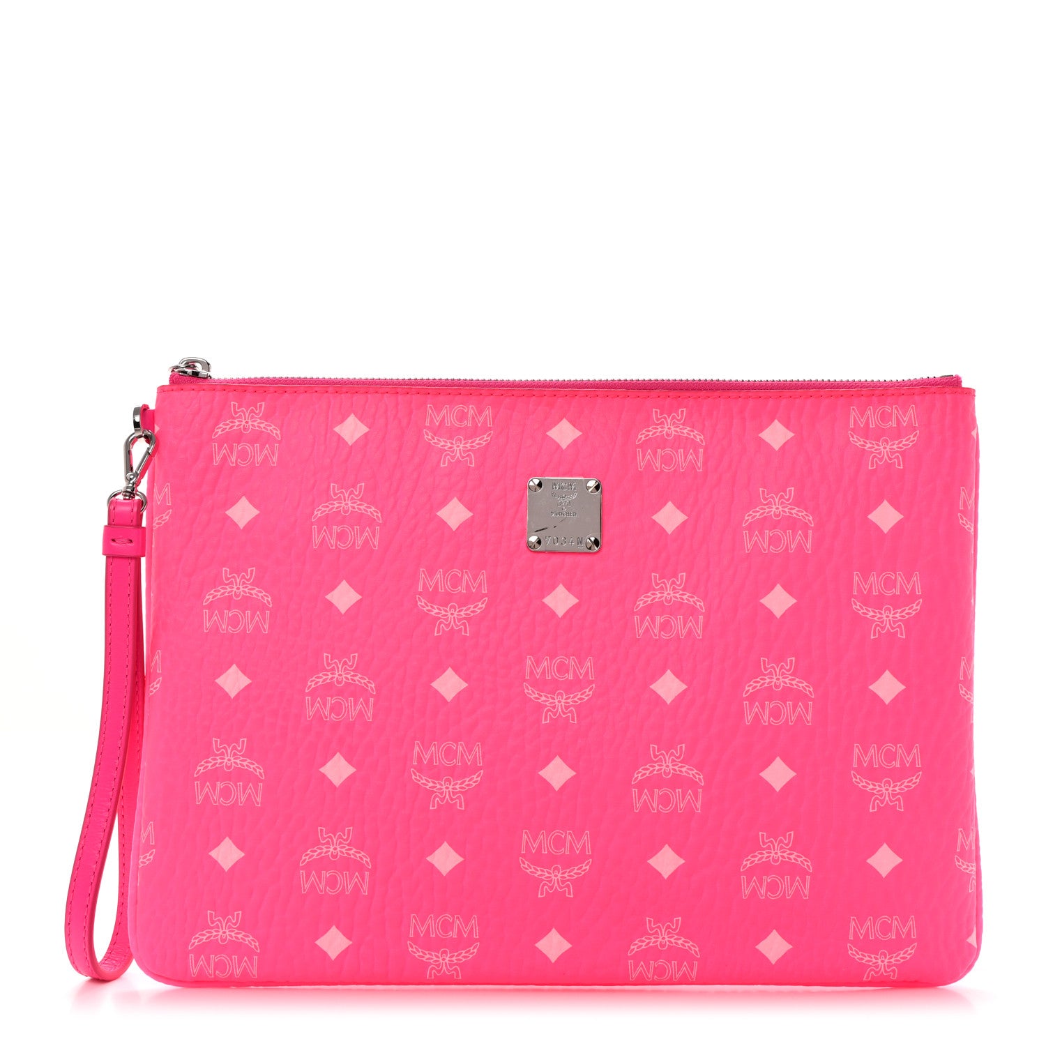 MCM Visetos Wristlet Zip Pouch Neon Pink 1 of 8