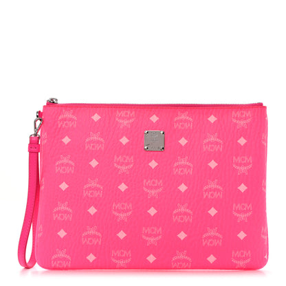 MCM Visetos Wristlet Zip Pouch Neon Pink 1 of 8