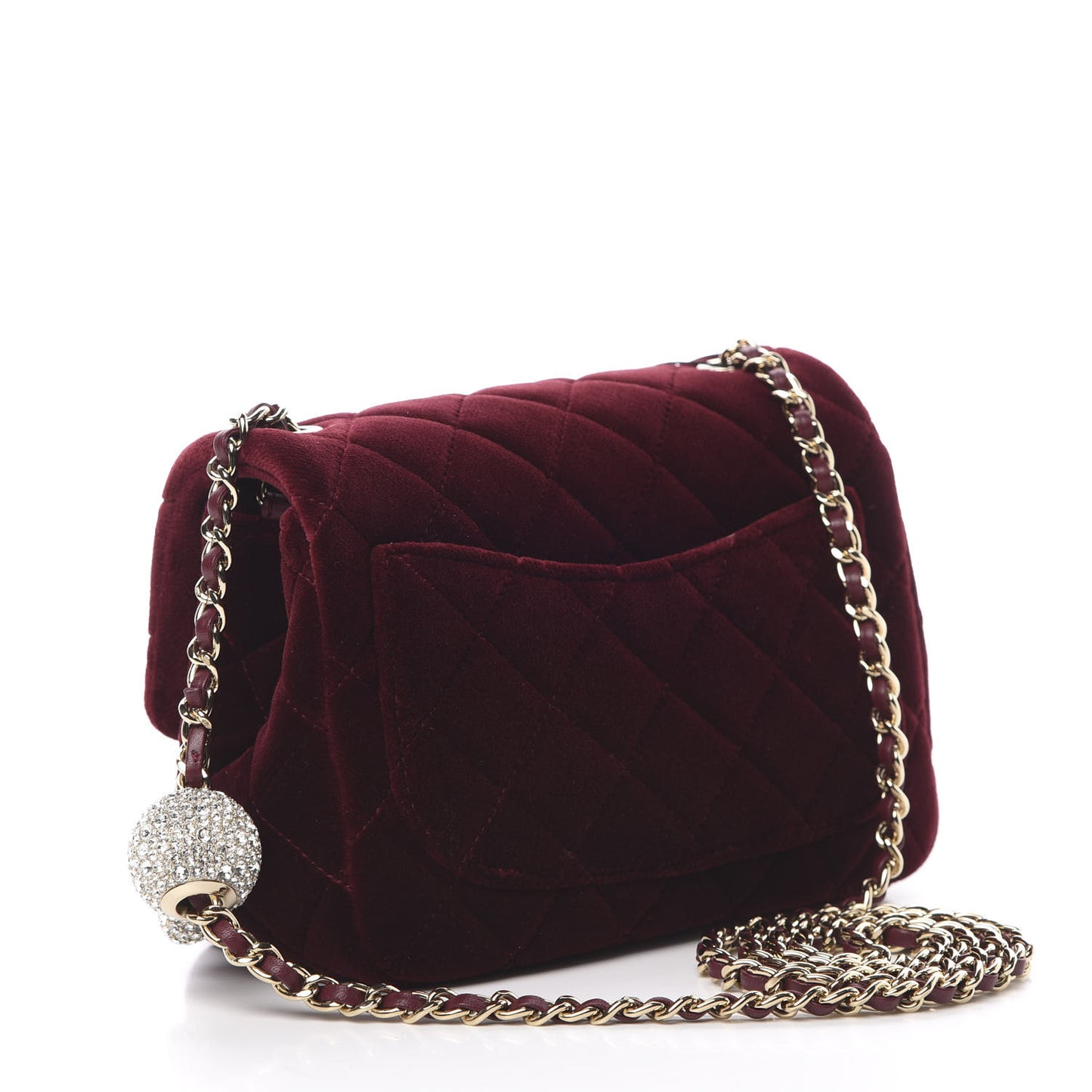 Velvet Quilted Mini Pearl Crush Flap Burgundy