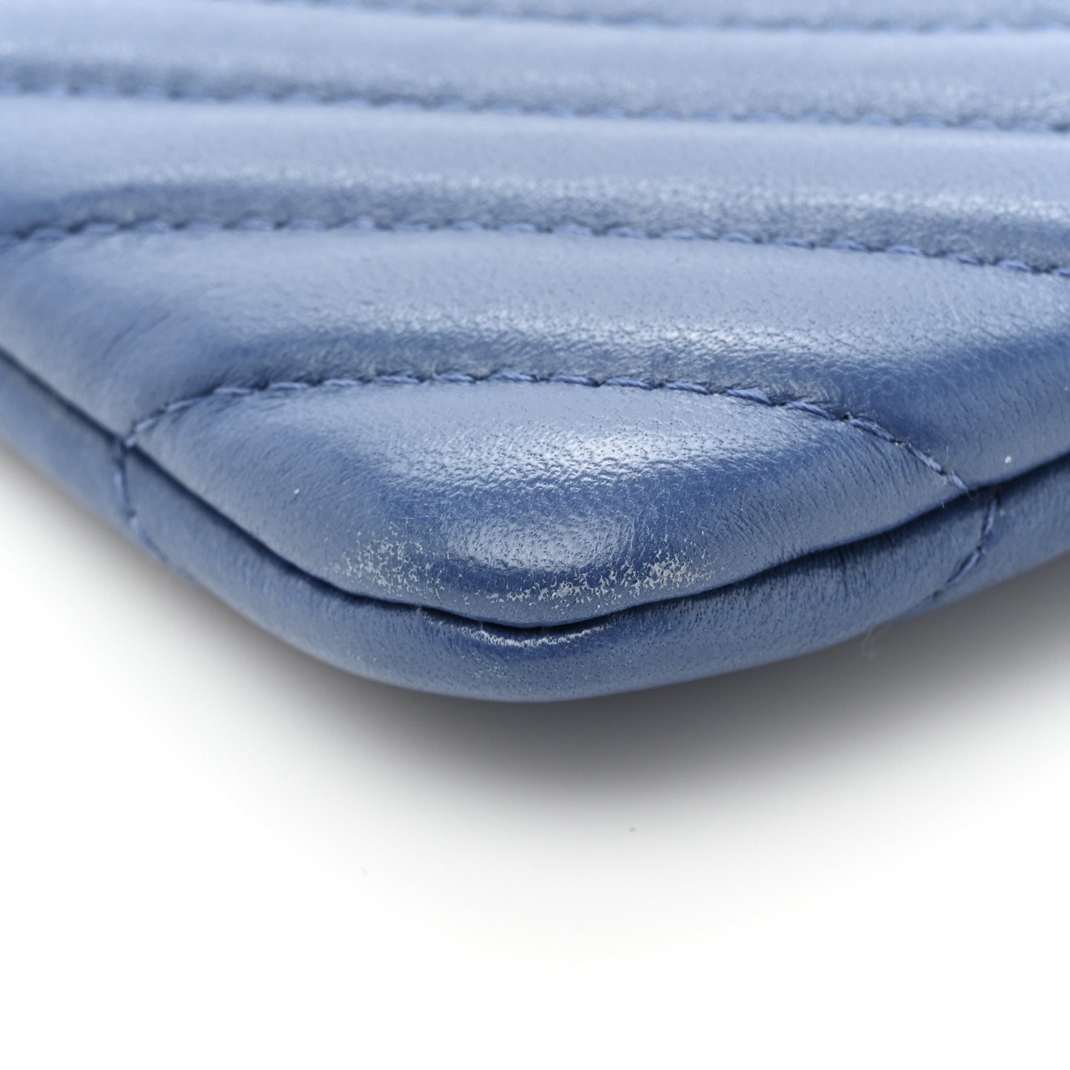 Chanel Lambskin Chevron Quilted Charms Medium Cosmetic Case Blue 13 of 15