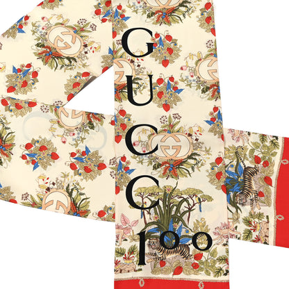Gucci Silk Twill Lady Savanero Scarf Red Beige 2 of 6