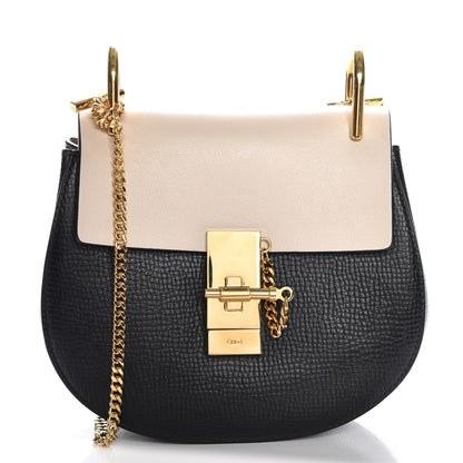 Chloe Grained Calfskin Lambskin Mini Bi-Color Drew Shoulder Bag Black Powder Beige 1 of 7