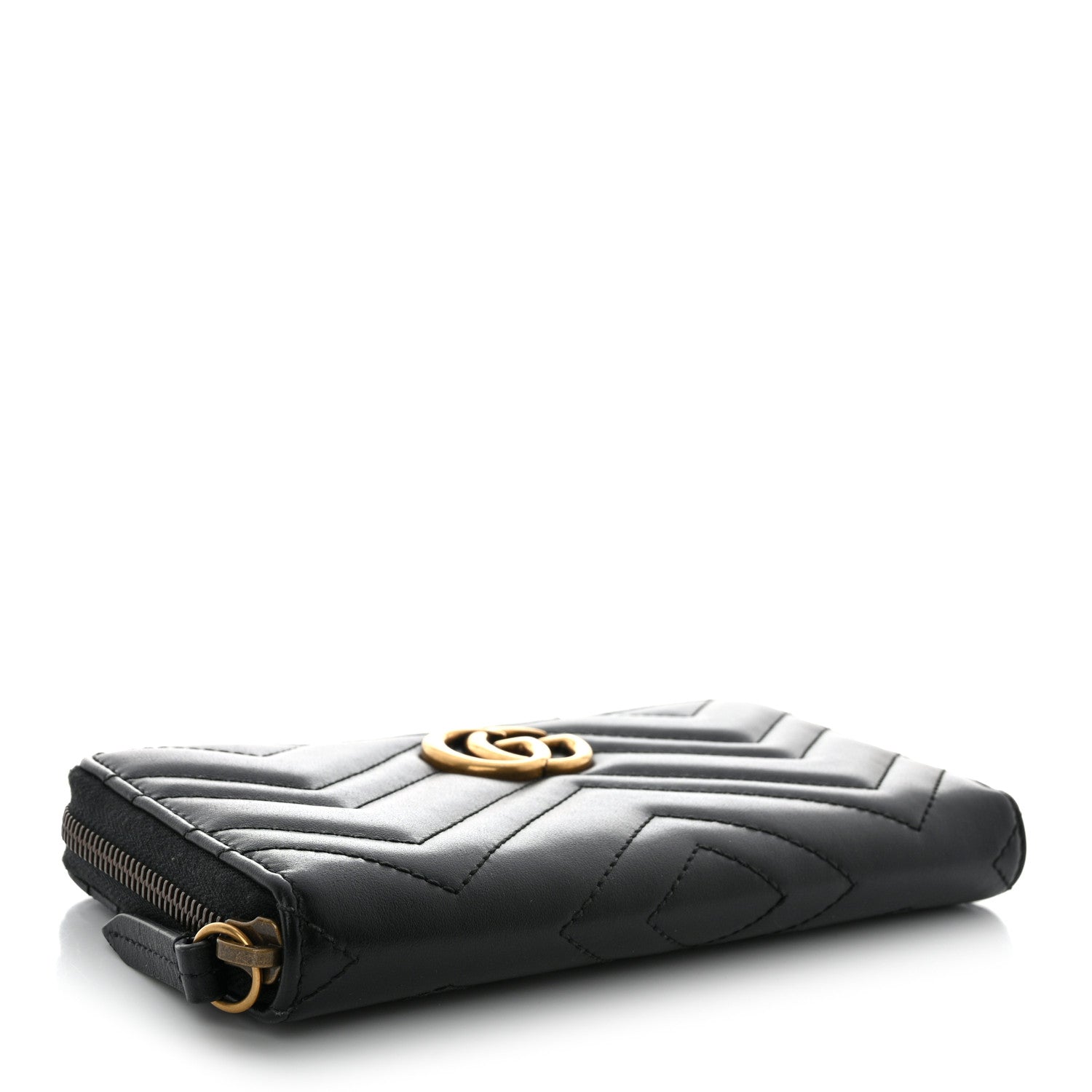 Gucci Calfskin Matelasse GG Marmont Zip Around Wallet Black 4 of 10